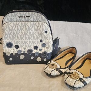 Michael Kors Monogram Backpack and Flats Sz 9 Set